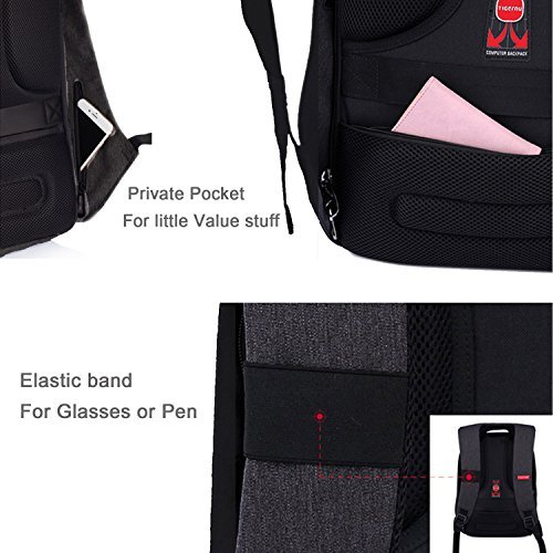 Kopack Anti Diebstahl Reise Rucksack Laptop Back Pack Lightweight ScanSmart TSA freundlich Black für bis zu 16 die meisten 17 Zoll - 4