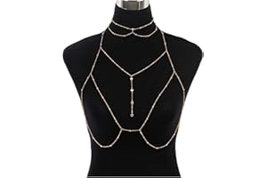 GGUFAY Bikini Bh Body Chain mit Halskette, Kristall Körperkette Gold Und Silber Bikini Kette Brust Kette Brustkette Zubehör Sexy Kreuz Brust Kette Geeignet Für Frauen Fürpartys Und Nachtclubs