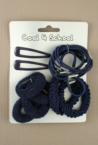 SCHOOL Hair Set Elastics Bobbles Sleepies Clips Grips Slides Royal Blue Red (Navy)
