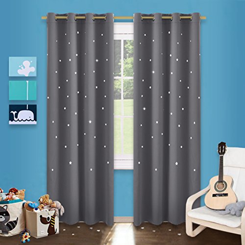 Ponydance blinkt Sterne Verdunkelungsvorhänge mit Ösen,Grau für Schlafzimmer,240cm Länge x 132 Breite cm , 2er-Set
