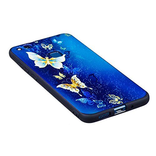 Huawei P10 Lite Hülle, Edaroo Bunt Malerei Ultra Slim Schwarz Flexible Silikon Gummi Handy Schutzhülle Schale Schutz Phone Case Cover Dauerhaft Stoßfest Bumper für Huawei P10 Lite – Blaue Schmetterlinge - 2