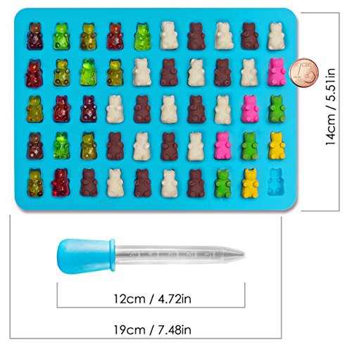 gooj-gummy Bär molds- 3 Silikon Formen 150 Gummy Bears + um 3 droppers- BPA-frei (3 Pack, blau, grün, gelb) Blue, Green and yellow - 3