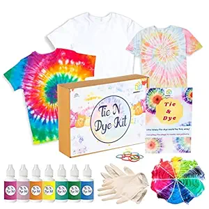 Sparklebox Tie & Dye Art Kit (Skin Friendly) |Gift for Kids 9,10,11,12 Years and Above. | 5 in 1 Projects, White Tshirt,4 Squeeze Bottles