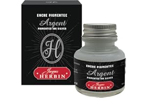 Jacques Herbin - Ref 13505T - Pigmented Ink for Fountain Pens or Quills - Pigmented Silver Ink - 30ml Bottle - Resistant to Light & Humidity, Suitable for Use with Dark Paper