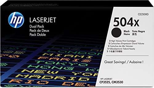 HP 504X 2er-Pack (CE250XD) Schwarz Original Toner mit hoher Reichweite für HP Color Laserjet CP3525, HP Color Laserjet CM3530