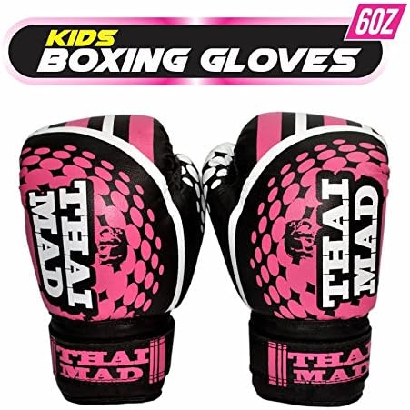 New 6oz Boxing Gloves Junior Sparring Training Fighting Gloves Mitts MMA Muay Thai for Kids (Black/Pink)