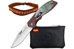 Planta Color Pack de Navaja con Dibujo, Monedero de Piel y Pulsera Cazador – Set Exclusivo para Aficionados a la Caza – Con Dibujo de Perdiz en su Hábitat Cinegético (Perdiz)