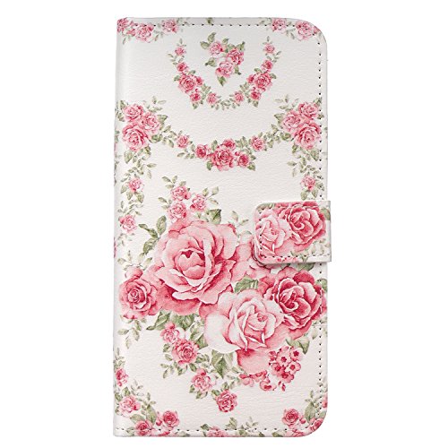 CaseHome Samsung Galaxy S7 H¨¹lle,Schutzh¨¹lle Tasche Leder Mit Kartenfach Magnetverschluss Standfunktion Slim-Schutzh¨¹lle Folio Schalen Fall Mit Karten-/Geldscheinfach F¨¹r Samsung Galaxy S7-Rosa Rosen-Blumen - 2