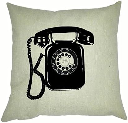 Joielavie Square Cushion Cover Phone Telephone Cotton Linen Blend Retro Vintage Comfortable Zipper Pillowcase Bed Sofa Office Car Decoration 45X45CM
