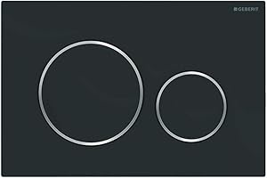 GEBERIT B01AME2AYC Sigma 20 115882141-Pulsador de pulsación (2 descargas, pulsador delantero, placa + botones negro mate, rayas cromadas), 1.00