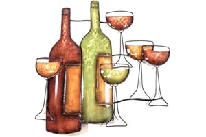 SK STYLE SK NEW Metal Wall Art Décor - Sculpture - Wine Bottle And Glasses Scene