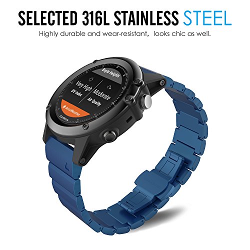 MoKo Garmin Fenix 3 Watch Armband, Edelstahl Replacement Wrist Band Watchband Strap Uhrenarmband Erstatzband mit Metallschließe und Schnalle für Garmin Fenix 3 / Fenix 3 HR Smart Watch, Blau - 2