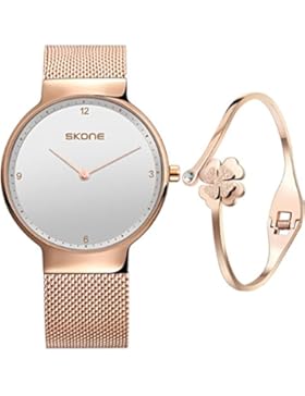 XLORDX Mode Damen-Armbanduhr Analog Quarz Rosegold Edelstahl Armband, Weiß Rosegold Zifferblatt mit Elegant Rosegold...