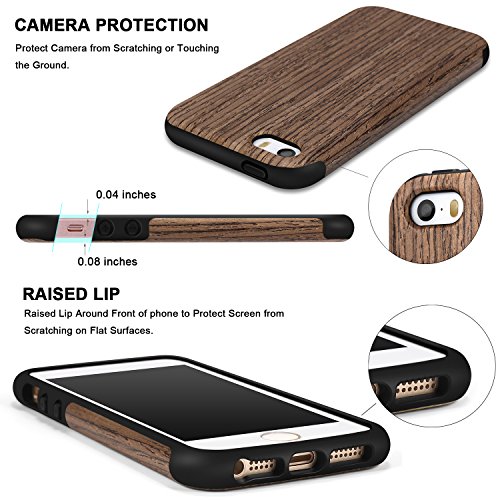 TENDLIN Funda iPhone SE Grano de Madera Silicona TPU H  brido Suave Carcasa para iPhone SE 5S 5  Rosa Negro
