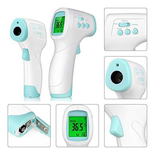 INTEY Infrarot Stirnthermometer Fieberthermometer für Kinder, Erwachsene, Tiere und Objekte Oberflächen mit Daten-Speicher-Funktion( 99 Speicherplätzen) und Hintergrundbeleuchtung inkl. Batterie - 2