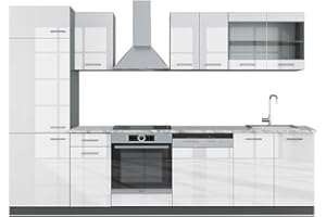 Vicco Mueble de Cocina R-Line, Blanco Brillo/Antracita, 300 cm, ET Mármol