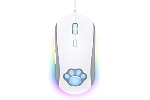 PHNIXGAM Cat Paw RGB Gaming Mouse, Silent Optical Computer Mice USB Wired with 6 Adjustable DPI Up to 7200, RGB Lighting, 6 Programmable Buttons for Windows/Vista/Linux (White)