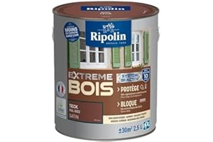 RIPOLIN - Peinture pour Bois Intérieur/Extérieur - Sans Sous-couche Ultra-couvrant - Résiste aux Intempéries, UV et Chocs - Protège et Magnifie - Lessivable - Satin - 2,5L - Teck