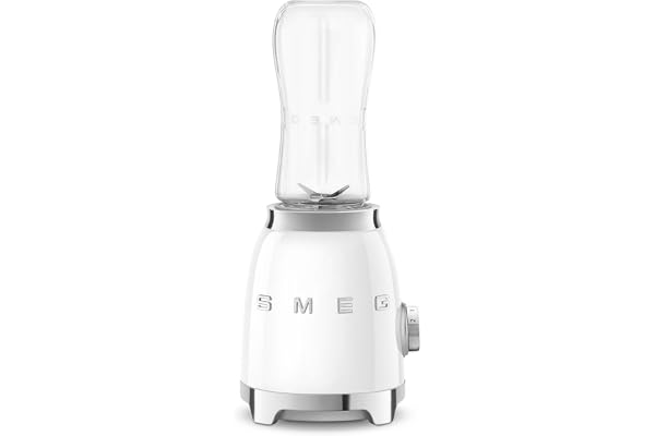 Smeg, Mini-blender Compact PBF01WHEU, 2 Niveaux de Vitesse, Blocage Moteur de Sécurité, 2 bouteilles de 600 ml Fournies, Base Antidérapante, Range cordon Intégré, 300W, Blanc