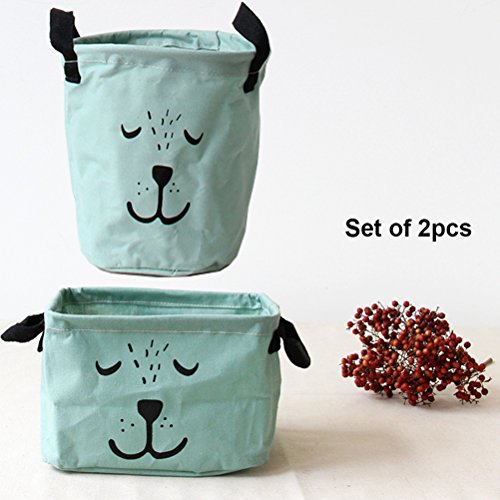 Inwagui Stoff Aufbewahrungsbox aus Baumwolle 2 Stück Aufbewahrungsbox, Aufbewahrungskorb aus Stoff Für Badezimmer Haushalt-Grün - 3