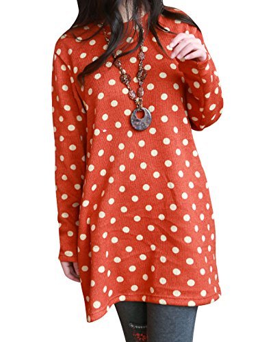 Maternity Dots Prints Round Neck Pullover Knit Tunic Top Orange Red L