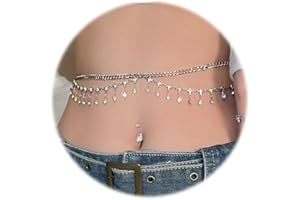 WOXJENA Boho Crystal Waist Chain，Catena della Vita del Pancia，Argento Catena della Pancia Catena della Vita Nappa Paillettes Stratificate per Donne e Ragazze