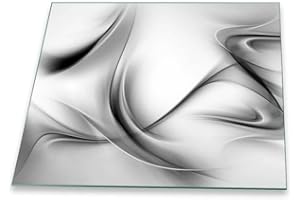 DECORWELT Hob Cover Ceramic Hob Cover Plate Chopping Board 1-Piece 60 x 52 cm Abstraction Grey Splash Guard Glass Plate Ceramic Hob Cover Protection Stove Protection Safety Glass Chopping Board