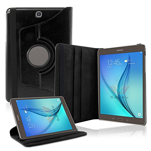 Samsung Galaxy Tab A 9.7 Hülle, SAVFY® Ultra Slim 360 Grad Drehung Case PU Kunstleder Tab AT550N T555N 24,6 cm(9.7 Zoll) Hülle mit Standfunktion und Auto Schlaf / Wach Funktion inkl. Eingabestift und Schutzfolie -schwarz