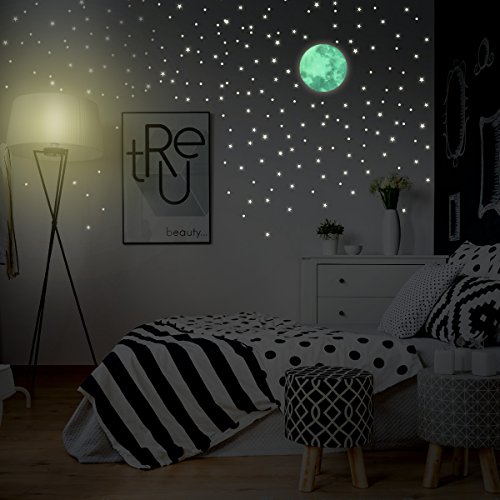 Wandkings Leuchtaufkleber „Mond im Set mit 250 Sternen“ – Wandsticker – Fluoreszierend & im Dunkeln leuchtend - 3
