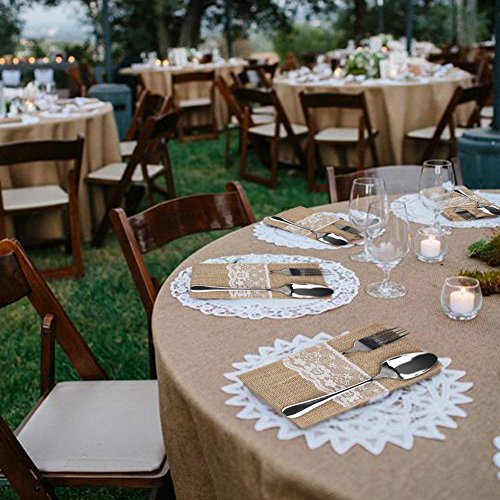 YunNasi 50 Stück Leinwand Spitzehoch Gabel Löffel Besteck Aufbewahrungstasche Inhaber für Hochzeit Fest Geburtstag - 3