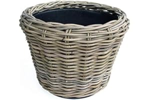 Klocke Pflanzkörbe Pflanzkorb Rattan Rund – Beigegrau - Weidenkorb mit Einsatz für Außen/Outdoor - Gartenkorb Korbgeflecht - Übertopf für Garten/Pflanzgefäß (Ø 43cm / Höhe 33cm)