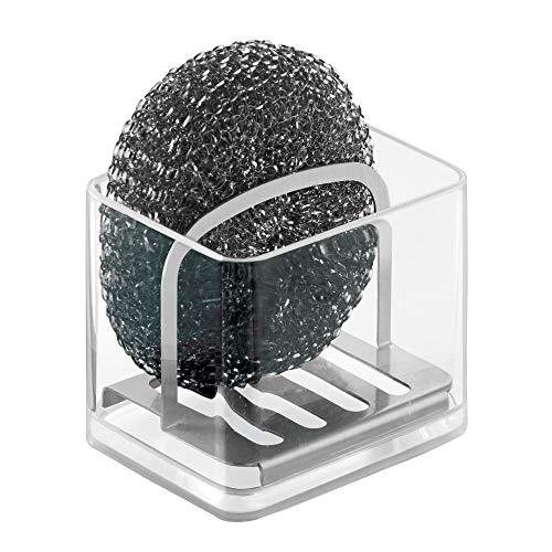 mDesign porte éponge cuisine - porte éponge évier idéal pour le rangement des éponges et grattoirs - porte éponge utilisable dans la salle de bain - couleur : transparent/satin