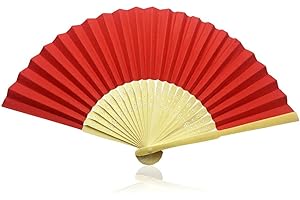 VRUTI'S BY JANRAX Vruti's Red Paper Foldable Hand Held Bamboo and Wooden Fan
