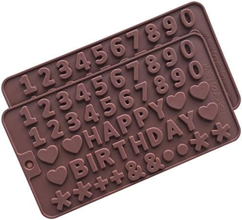 Homeyou 2 Pack Silicone Chocolate Mould Bakeware Number Happy Birthday Cake Mold Tool Cake Tins Cookie Cutters