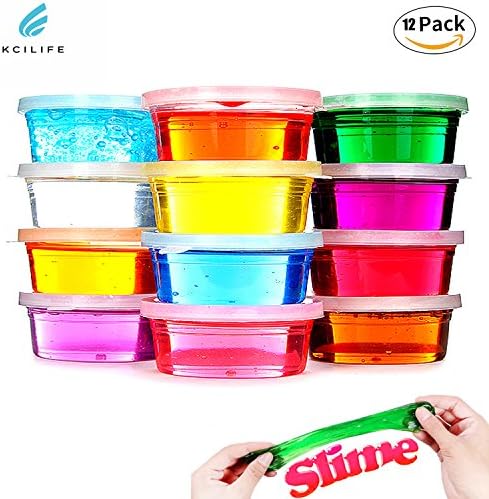 Kids Toys Diy Fluffy Slime Kit Putty Floam Slime Stress Relief Toy Stretchy &amp; Soft Non-sticky Childrens Toys for Boys and Children Gifts Birthday Gifts and Sensory Play Sludge Toy Kcilife® Pack of 12 Color