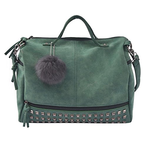 zarupeng-bolsas grande del bolso de hombro de la taleguilla del totalizador del bolso del remache de las mujeres (Verde)