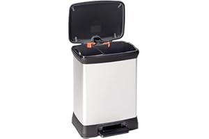 Curver - Cubo de basura Deco Duo con pedal, 2 cubetas 10+18L, acabado color acero