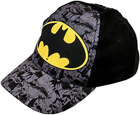 New Kids Boys Marvel Dc Comics Batman Superman Spiderman Hero baseball cap Velcro Fastening Hats (UK 52, Batman Grey &amp; Black 4335)