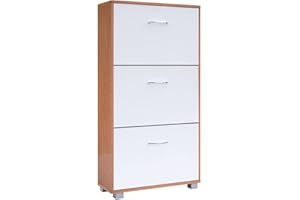 ‎CASARIA Casaria® Schuhschrank für 18 Paar Schuhe Schmal 115x60x25cm 3 Klappen Hoch Holz Geschlossen Kippsicherung Flur Diele Schuhkipper Schuhkommode Buche Weiß
