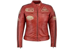 PRO FUTURE Chaqueta Moto Cuero Scooter Cafe Racer,Naked Mujer Vintage