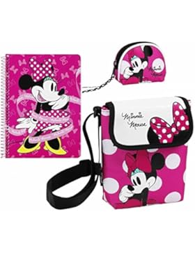 Minnie Mouse Mini Schultertasche, Geldbeutel und Block, rosa