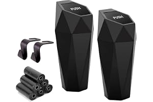 Purfex Car Trash Bin Set – 2 Pack Diamond-Shaped Auto Trash Can with Push-Button Lid, Small Auto Rubbish Cans for Vehicles, Easy to Mount and Use, with Hooks and Trash Bags- Black