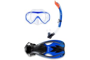 Two Bare Feet Junior Anti-Fog, Wide View Silicone Mask, Snorkel & Fins 3PC Kids Diving Set