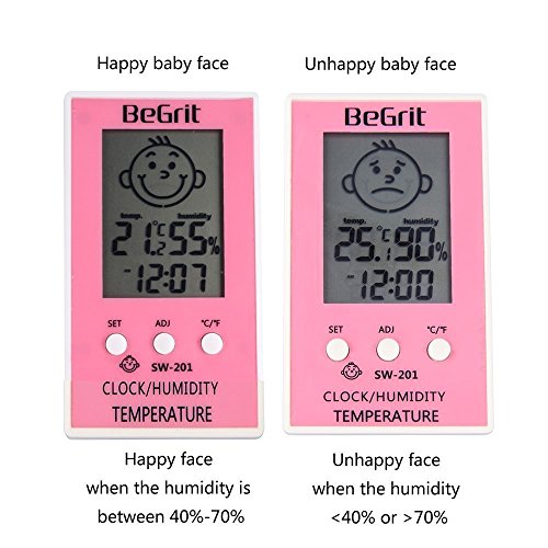 BeGrit Innen Hygrometer Thermometer für Baby-Raum-Temperatur Feuchtigkeit Feuchte Überwachung, digital einfach Sofort mit Lächeln / Unhappy Emotion Icon lesen - 5