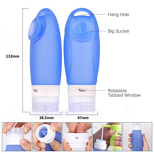FANGXIN 4er Set Tragbare Silikon Flaschen Set Reiseflaschen Hakenflasche für Shampoo Lotion Spülung Körperpflege mit Saugnapf 98ml - 4