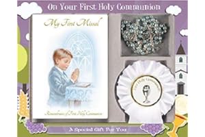 C BC CBC First Holy Comunion gift for boy rosary beads book and rosette