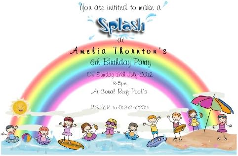 10 Personalised Swimming Party Invitations N66