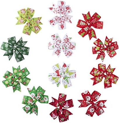 Yinson 12 Packs 3.7 Inch Baby Girls Ribbon Grosgrain Assorted Christmas Boutique Hair Bows Clips Sets for Infant Toddler Kids TH10