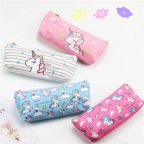 Bonabon 4 Pieces Licorne Trousse pour Les Enfants, Mignon Unicorn Pen Zipper Sac Coin Organisateur Maquillage Cosmétique Sac Poche