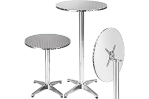 BAKAJI Tavolino In Alluminio Per Esterno Pieghevole 60 x 70/110cm Regolabile In Altezza Tavolo Bistrot Ripiano TOP in Acciaio Inox Rotondo Per Bar Casa Giardino Ristorante Silver